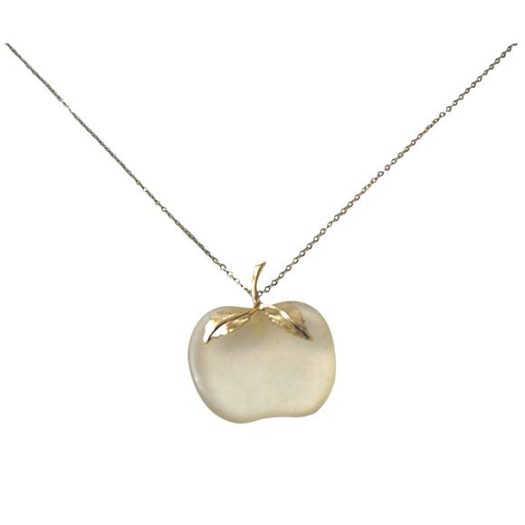 Vintage 80s Novelty Lucite Apple Fruit Pendant Choker Chain Necklace 16in - Picture 1 of 4
